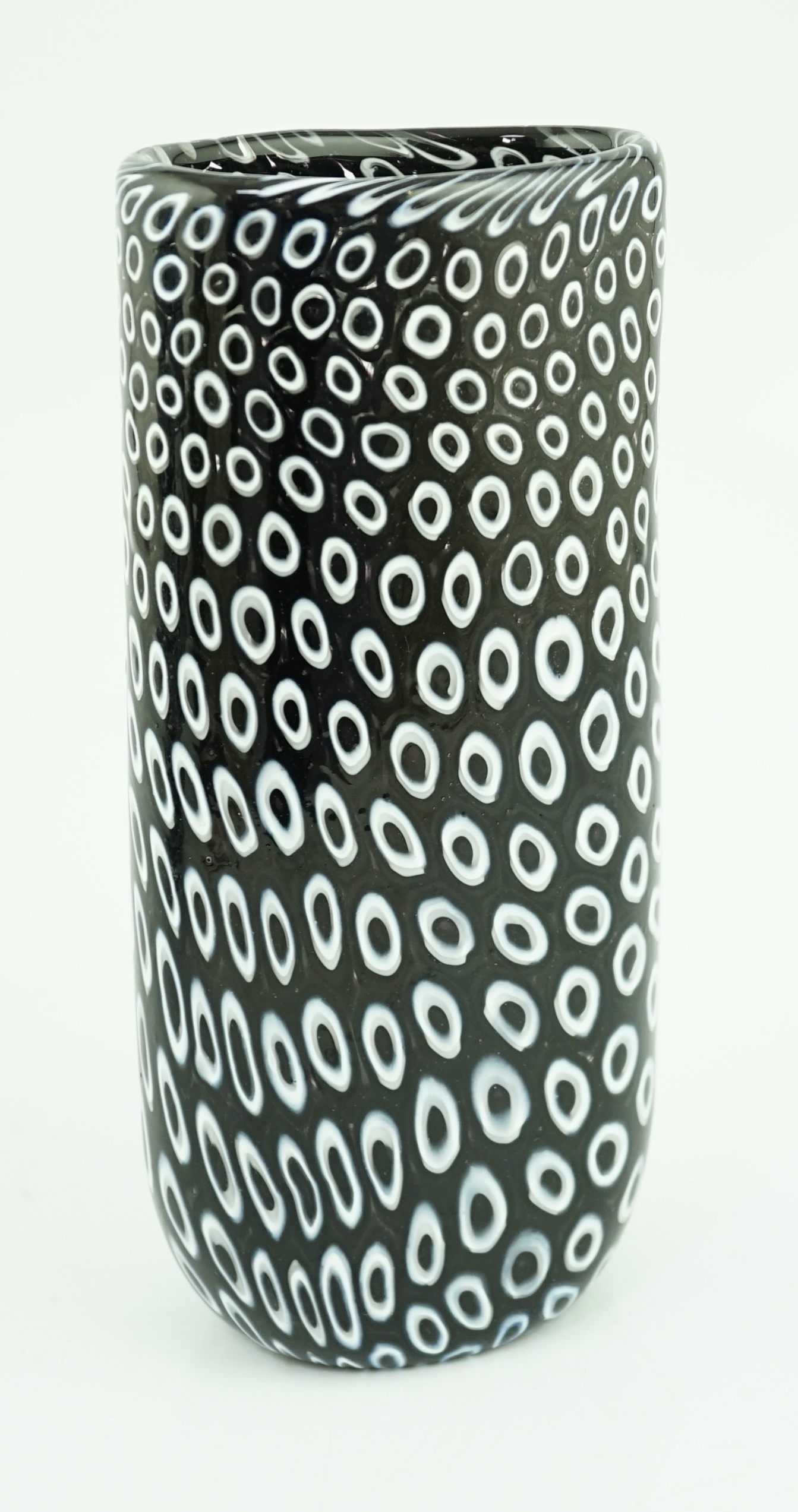 Vittorio Ferro (1932-2012) A Murano glass Murrine vase, with a white on black peacock feather ‘’eye’’ design, unsigned, 28cm, Please note this lot attracts an additional import tax of 20% on the hammer price